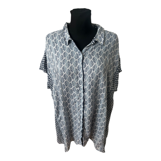 Cecil Damen Tunika Bluse XXL Blau Weiß Muster Kurzarm Sommer Lässig
