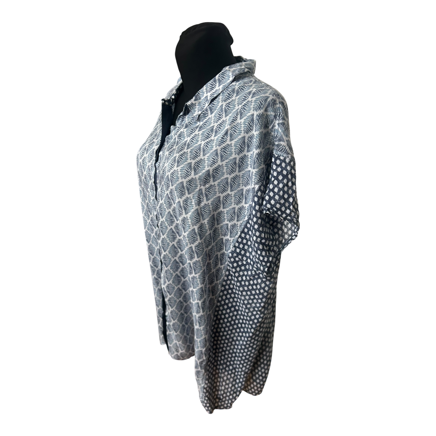 Cecil Damen Tunika Bluse XXL Blau Weiß Muster Kurzarm Sommer Lässig