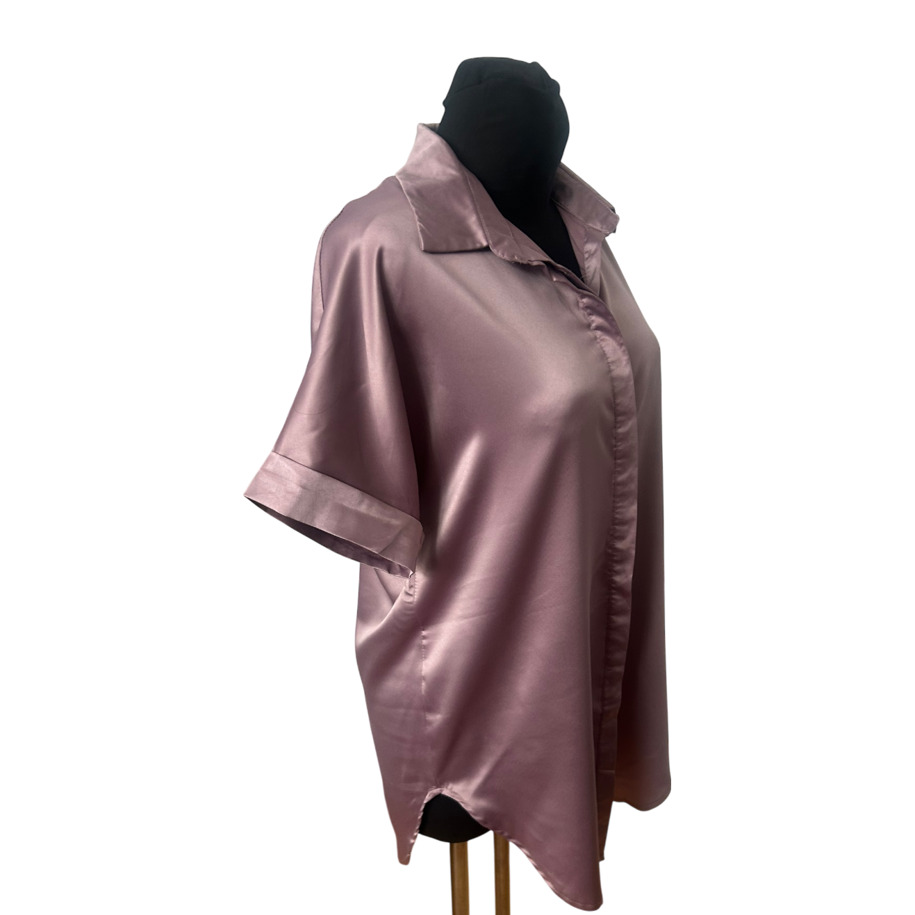 Satinbluse Damen Lang Altrosa Größe L Kurzarm Verdeckte Knopfleiste Elegant Chic