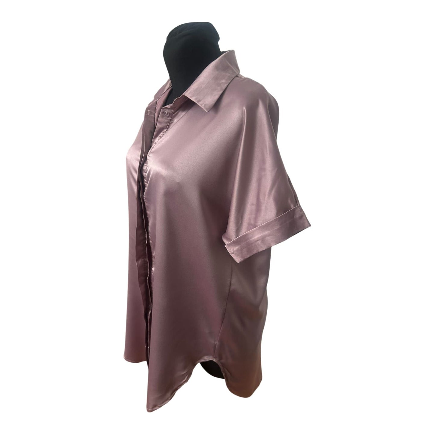 Satinbluse Damen Lang Altrosa Größe L Kurzarm Verdeckte Knopfleiste Elegant Chic