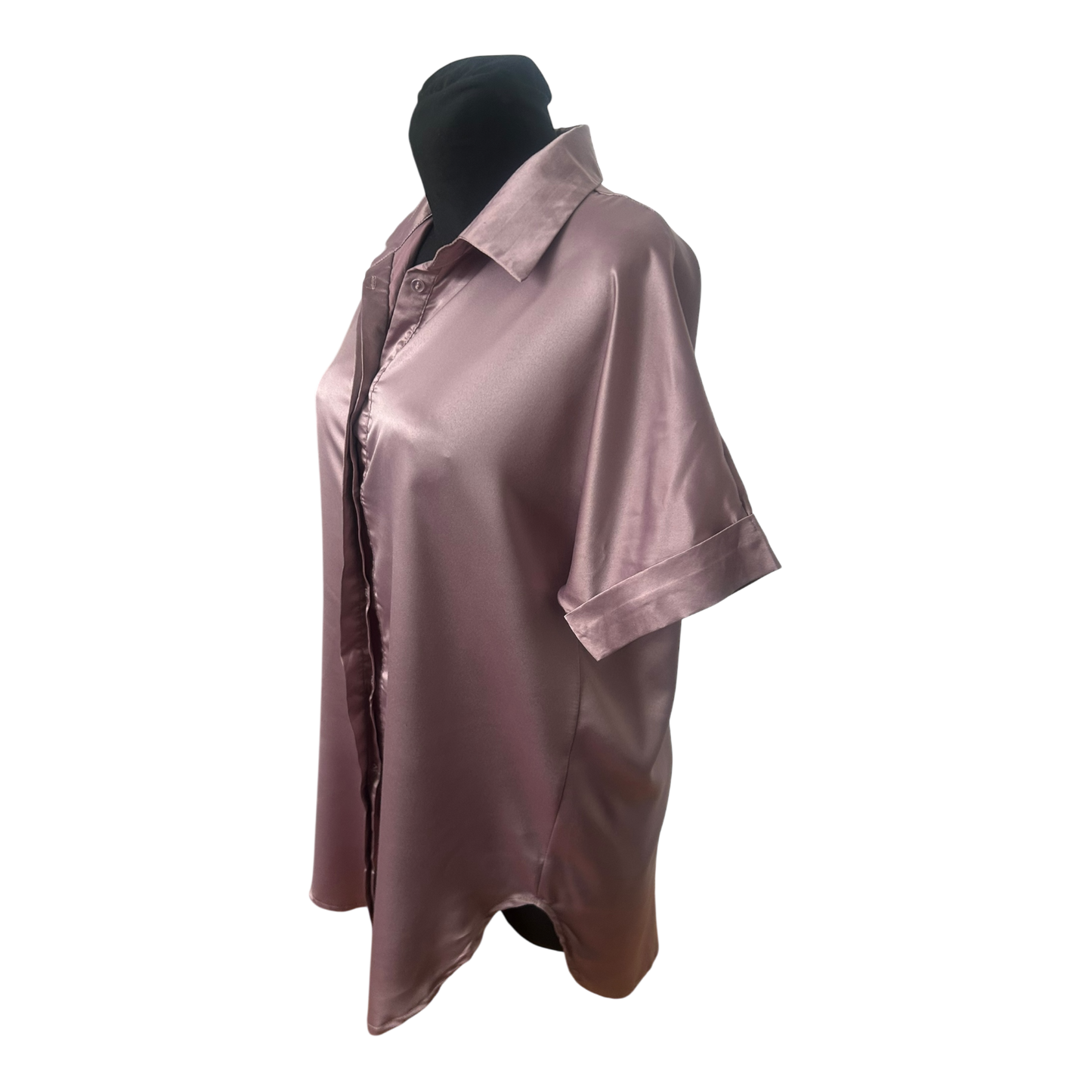 Satinbluse Damen Lang Altrosa Größe L Kurzarm Verdeckte Knopfleiste Elegant Chic