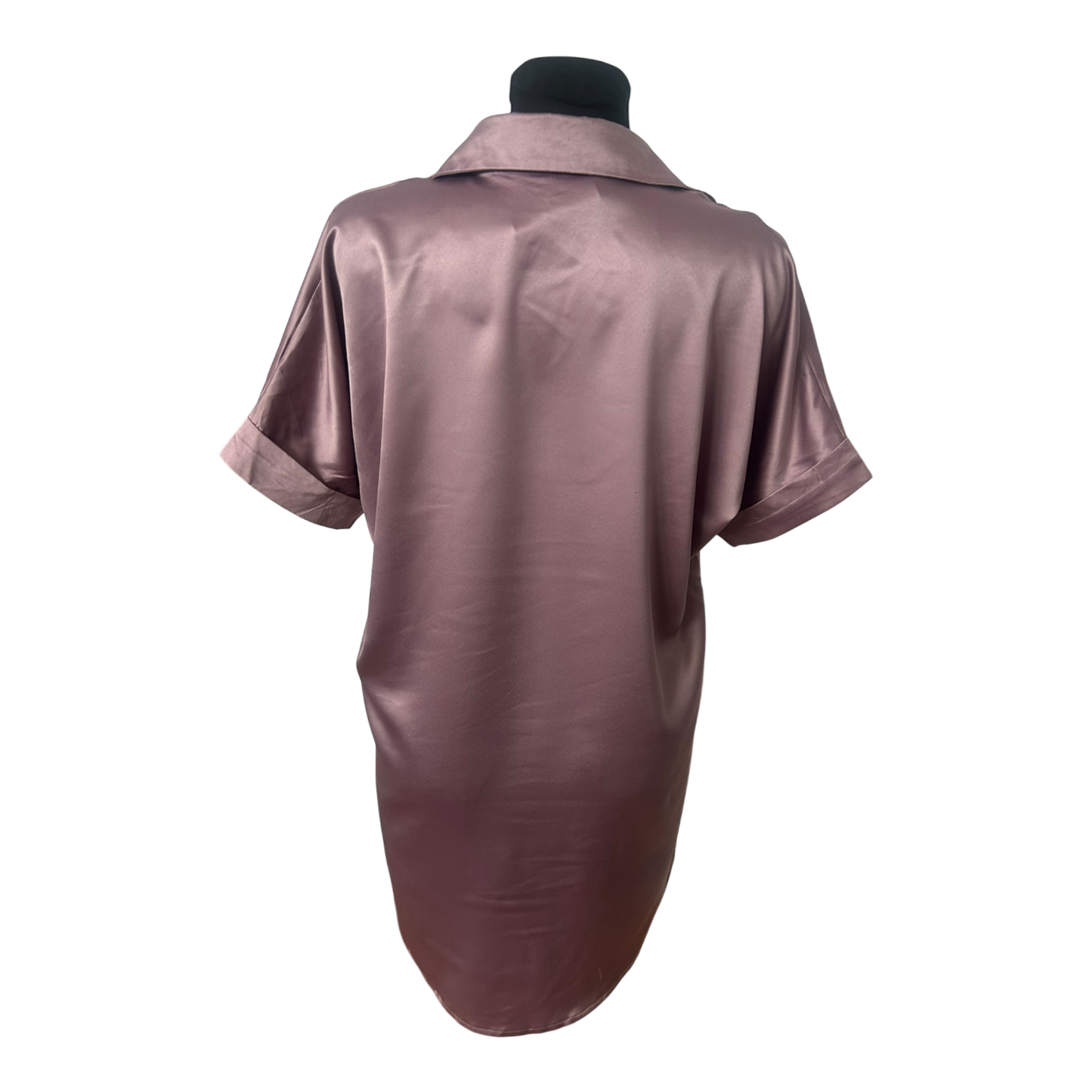 Satinbluse Damen Lang Altrosa Größe L Kurzarm Verdeckte Knopfleiste Elegant Chic