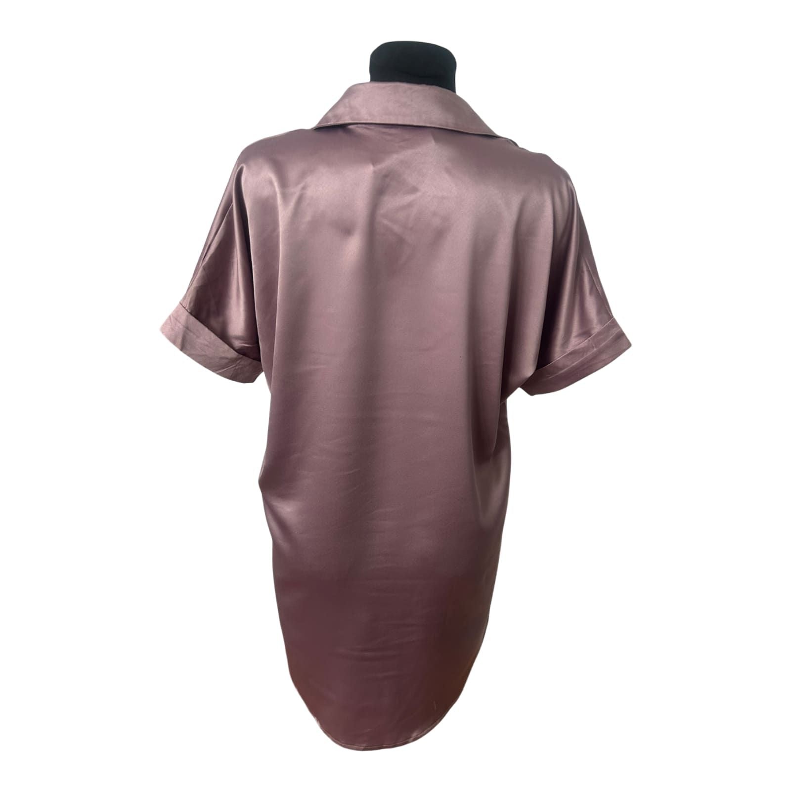 Satinbluse Damen Lang Altrosa Größe L Kurzarm Verdeckte Knopfleiste Elegant Chic