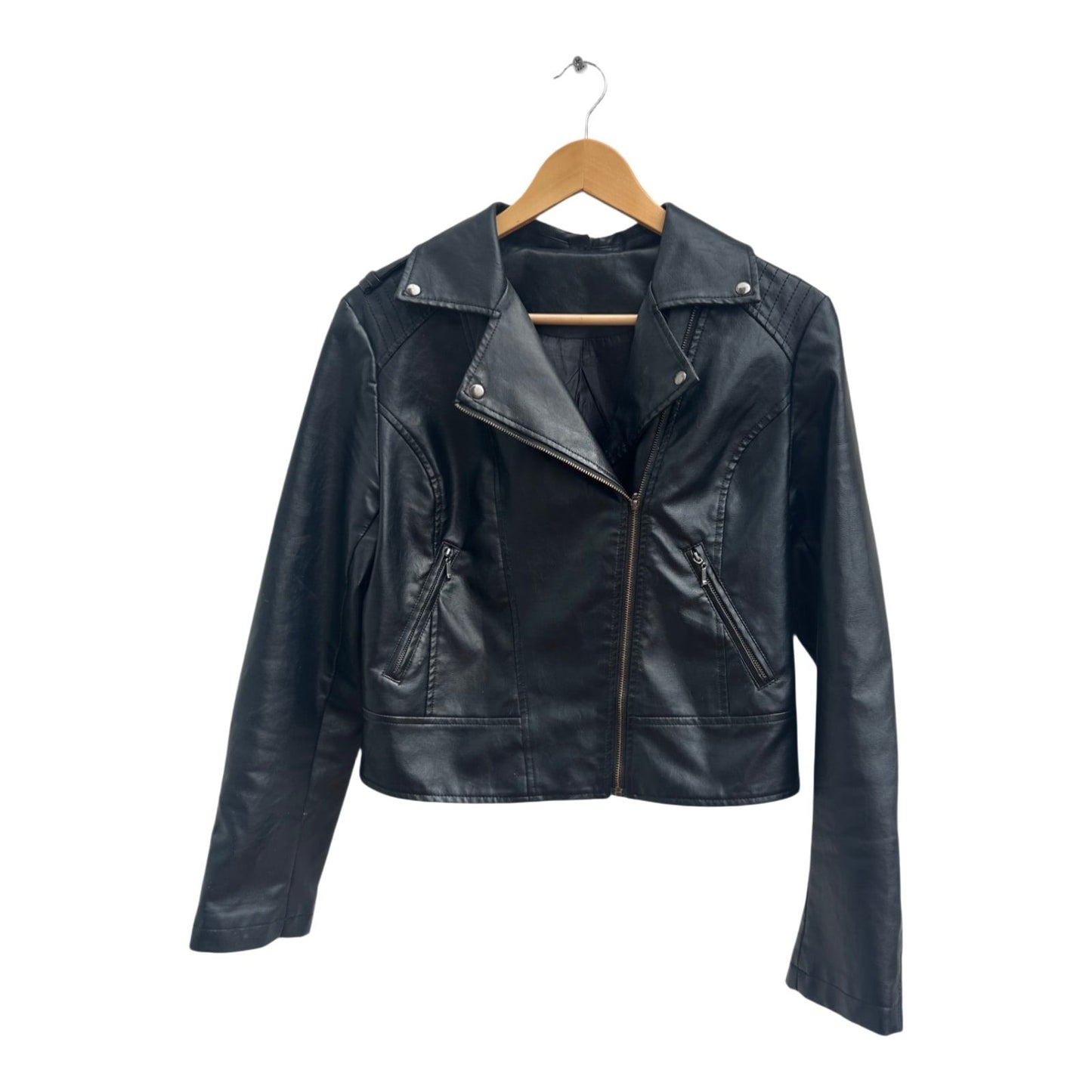 Schwarze Kunstlederjacke Gr L Unisex Bikerjacke Rocker Look Urban Style Jacke