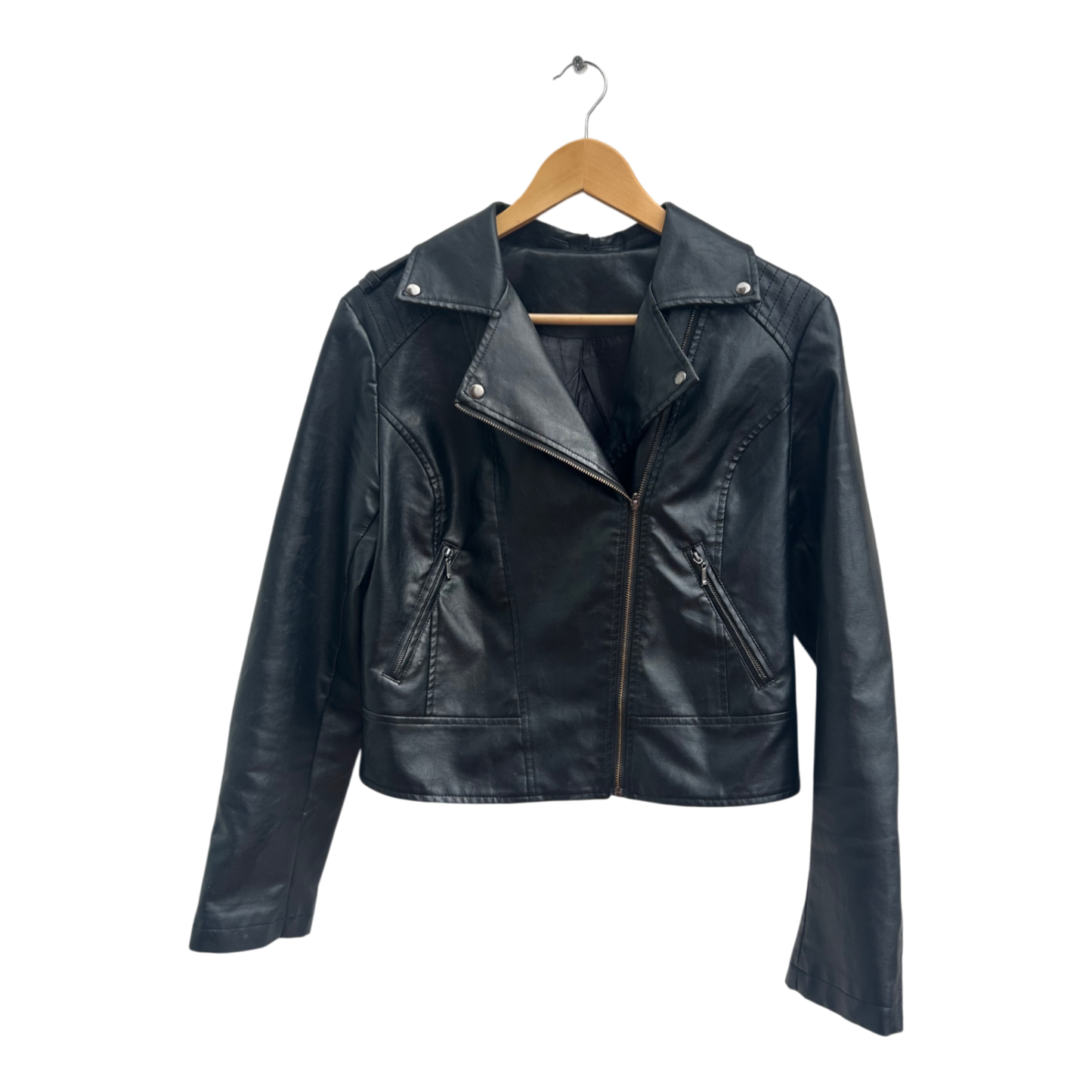 Schwarze Kunstlederjacke Gr L Unisex Bikerjacke Rocker Look Urban Style Jacke