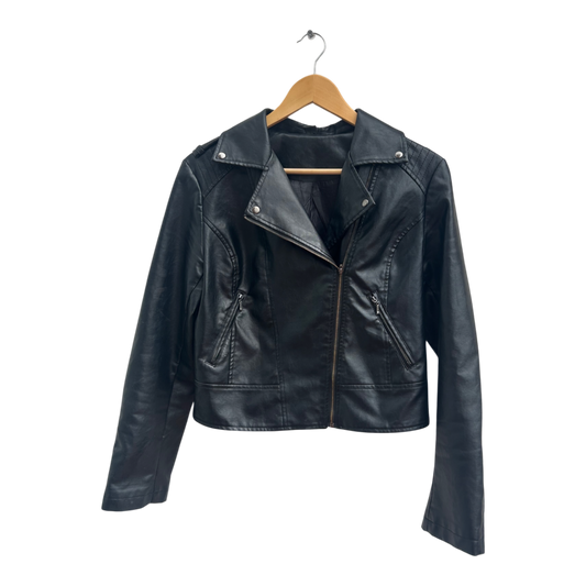 Schwarze Kunstlederjacke Gr L Unisex Bikerjacke Rocker Look Urban Style Jacke