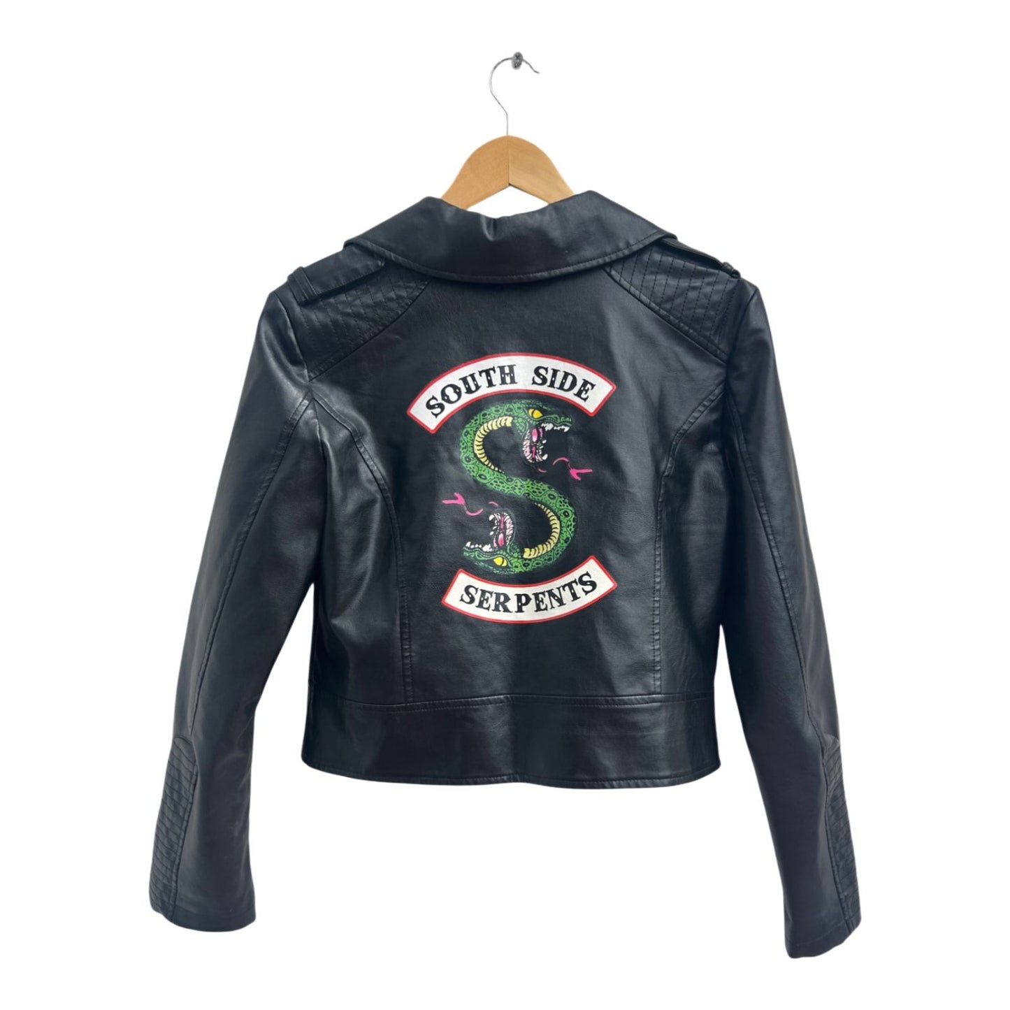 Schwarze Kunstlederjacke Gr L Unisex Bikerjacke Rocker Look Urban Style Jacke