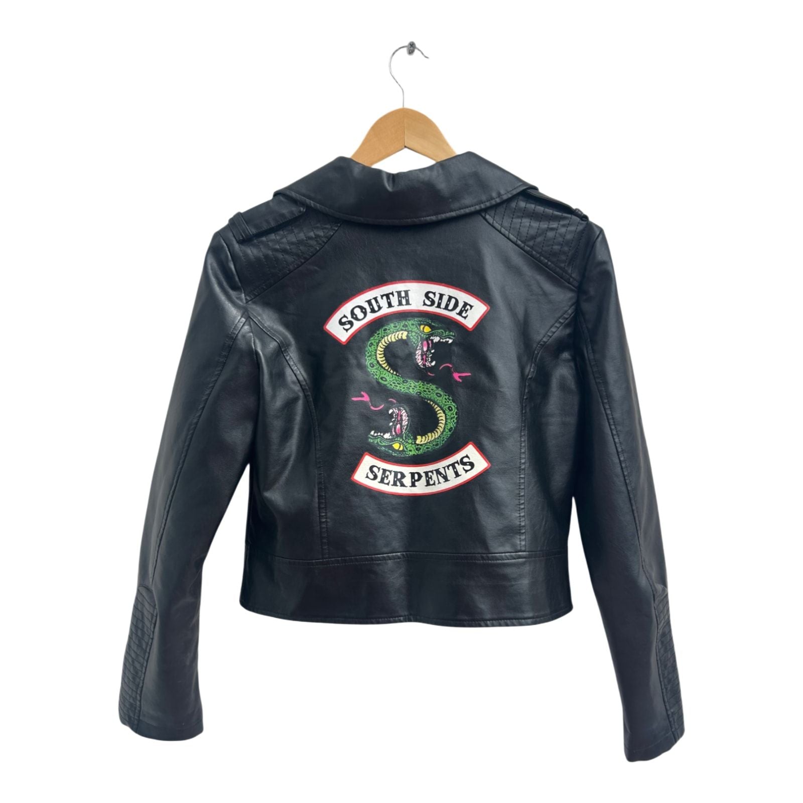 Schwarze Kunstlederjacke Gr L Unisex Bikerjacke Rocker Look Urban Style Jacke