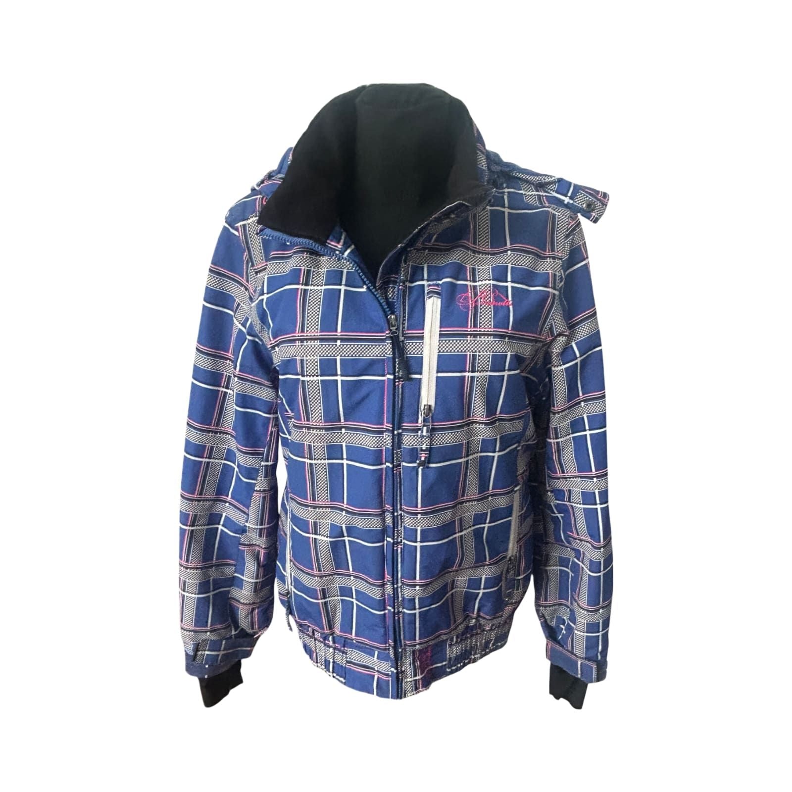 Brunotti Skijacke Damen XL Blau Kariert Abnehmbare Kapuze Warm Gefüttert Top