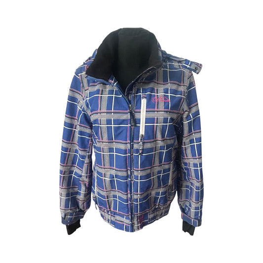 Brunotti Skijacke Damen XL Blau Kariert Abnehmbare Kapuze Warm Gefüttert Top
