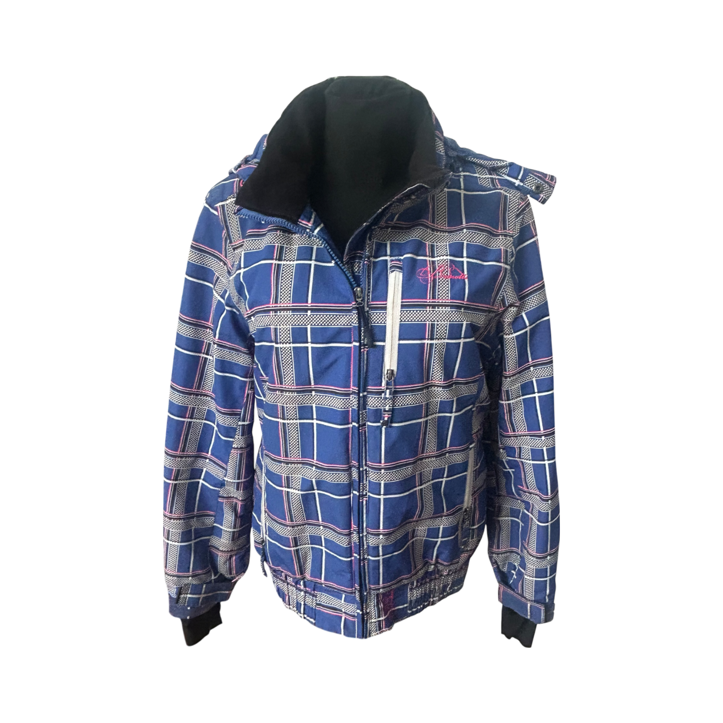 Brunotti Skijacke Damen XL Blau Kariert Abnehmbare Kapuze Warm Gefüttert Top