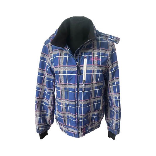 Brunotti Skijacke Damen XL Blau Kariert Abnehmbare Kapuze Warm Gefüttert Top