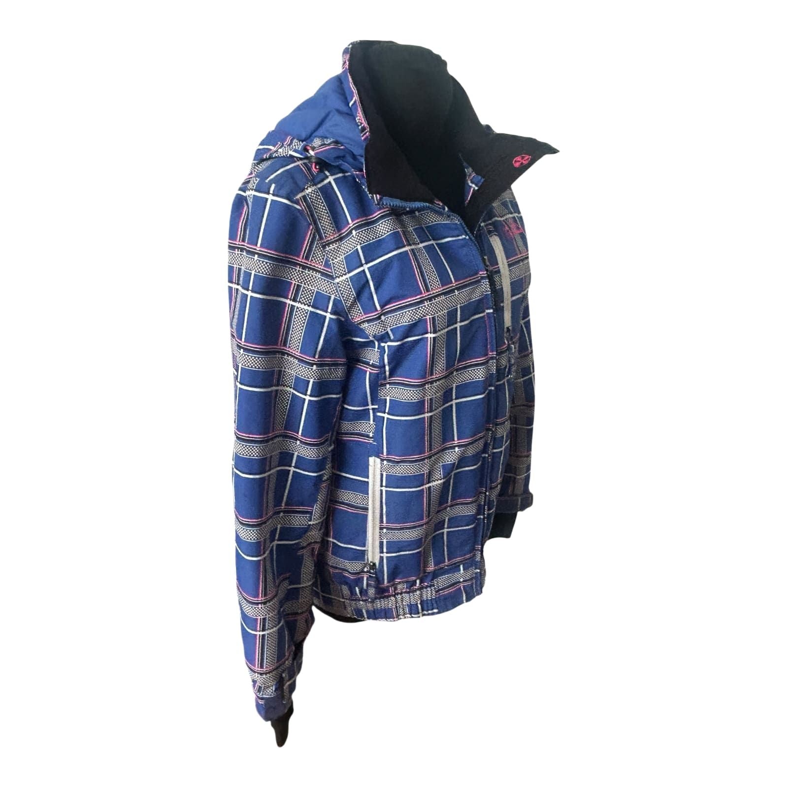 Brunotti Skijacke Damen XL Blau Kariert Abnehmbare Kapuze Warm Gefüttert Top