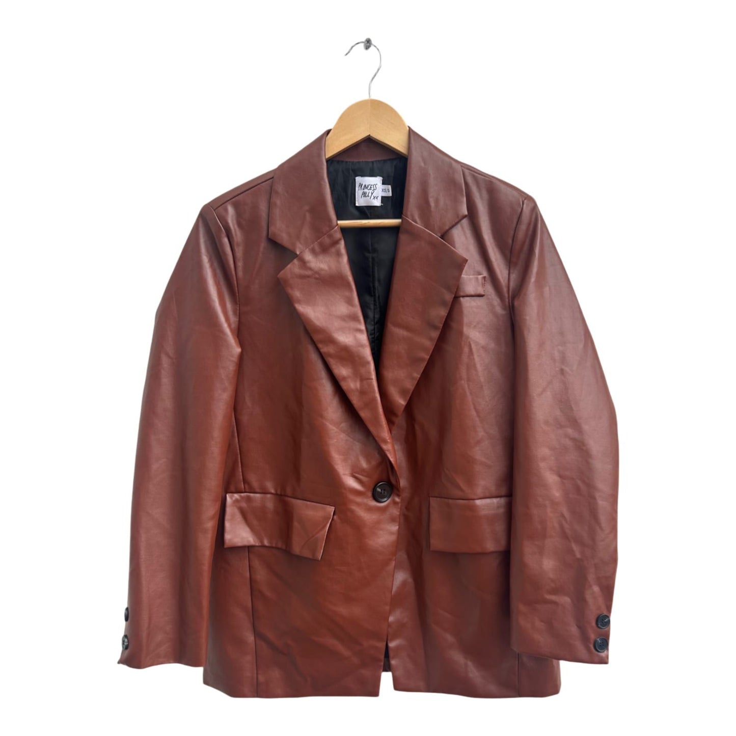 Princess Polly Blazer XS Damen Bordeauxbraun Kunstlederjacke Elegant Trendy Herbst