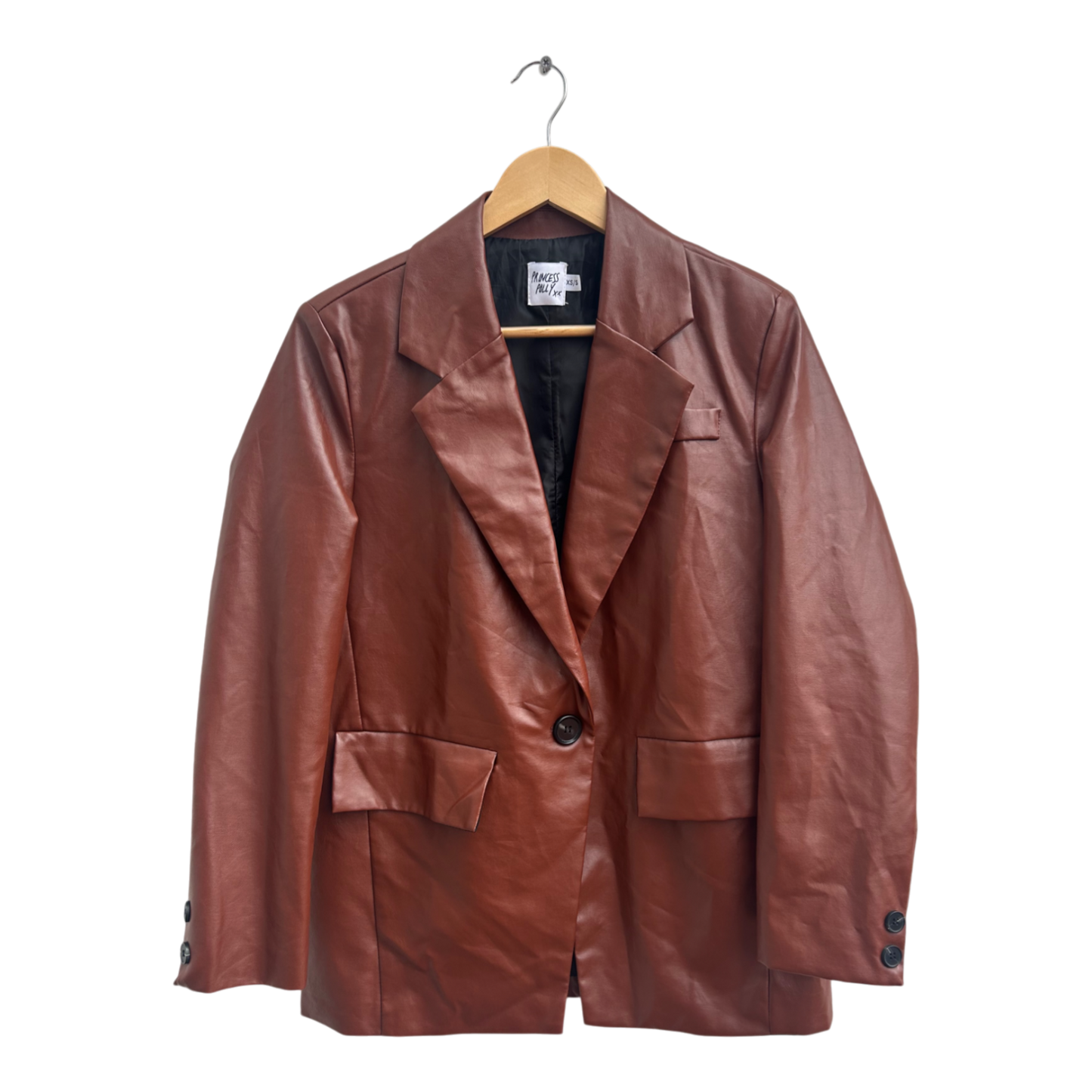 Princess Polly Blazer XS Damen Bordeauxbraun Kunstlederjacke Elegant Trendy Herbst