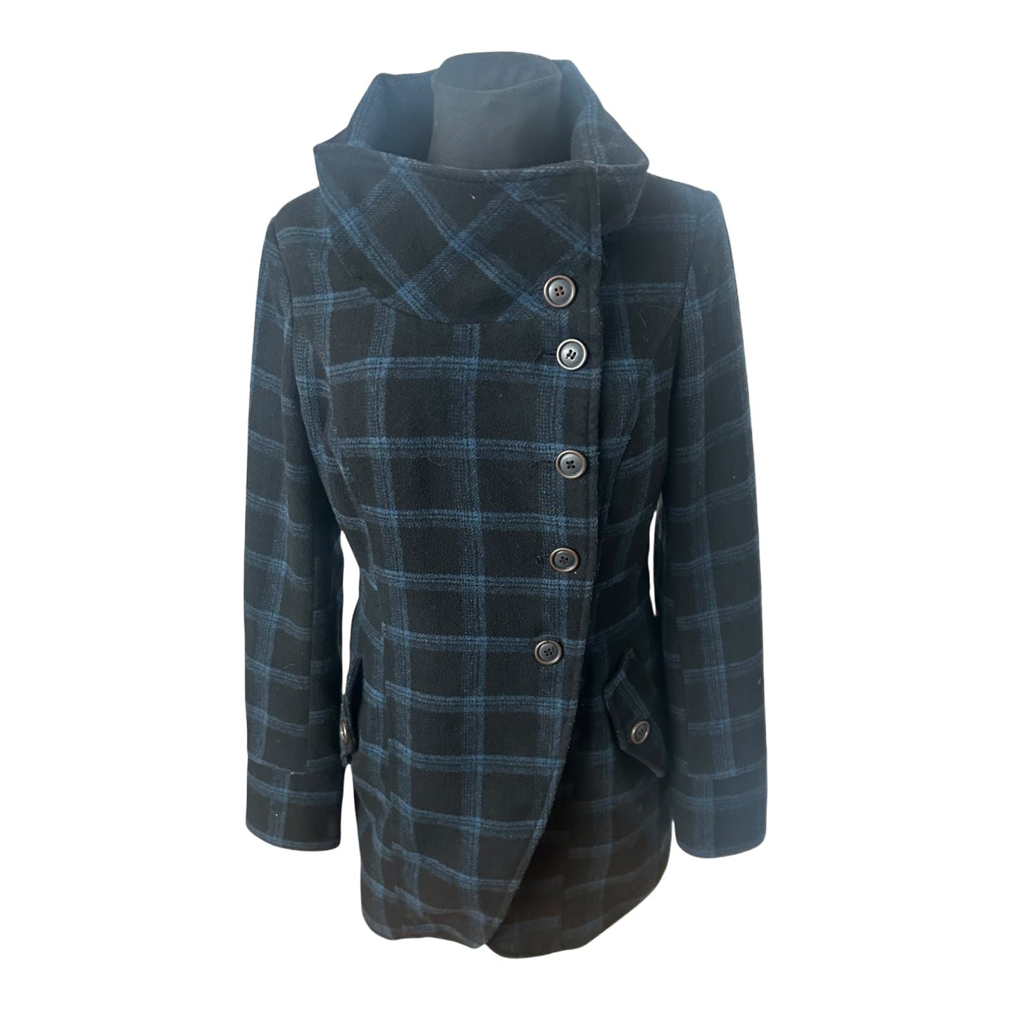Fresh Made Mantel Damen Gr M Schwarz Blau Kariert Elegant Wollmix