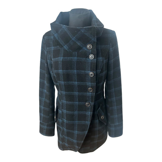Fresh Made Mantel Damen Gr M Schwarz Blau Kariert Elegant Wollmix