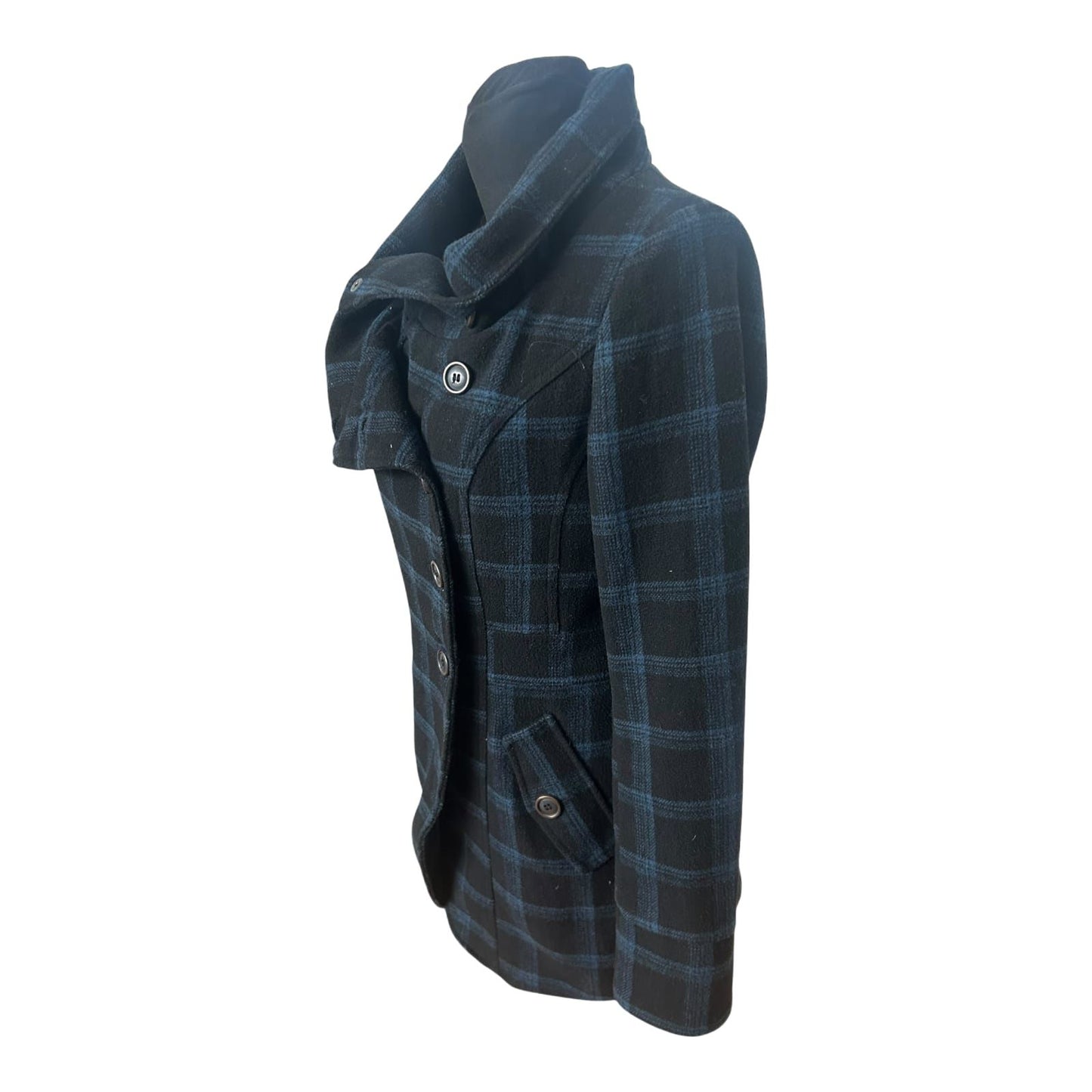 Fresh Made Mantel Damen Gr M Schwarz Blau Kariert Elegant Wollmix
