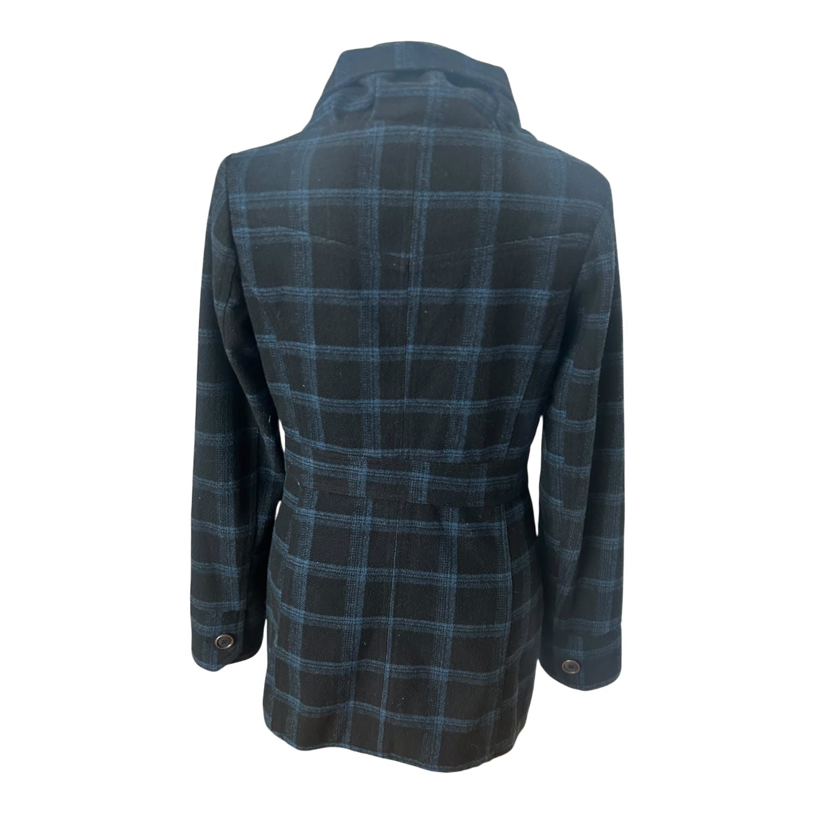 Fresh Made Mantel Damen Gr M Schwarz Blau Kariert Elegant Wollmix