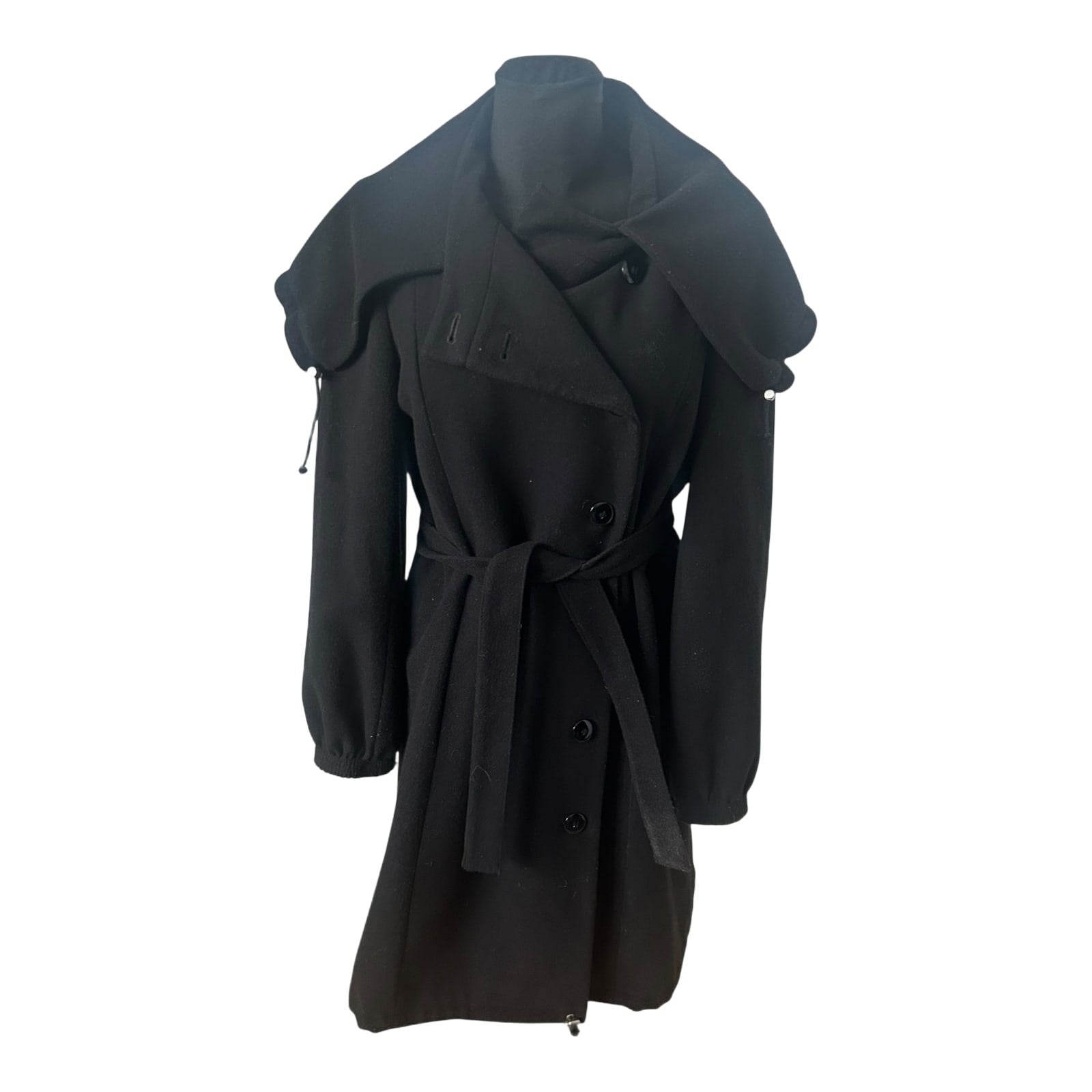Jakes Mantel Damen Gr 40 Schwarz Elegant Lang Großer Kragen Bindeband