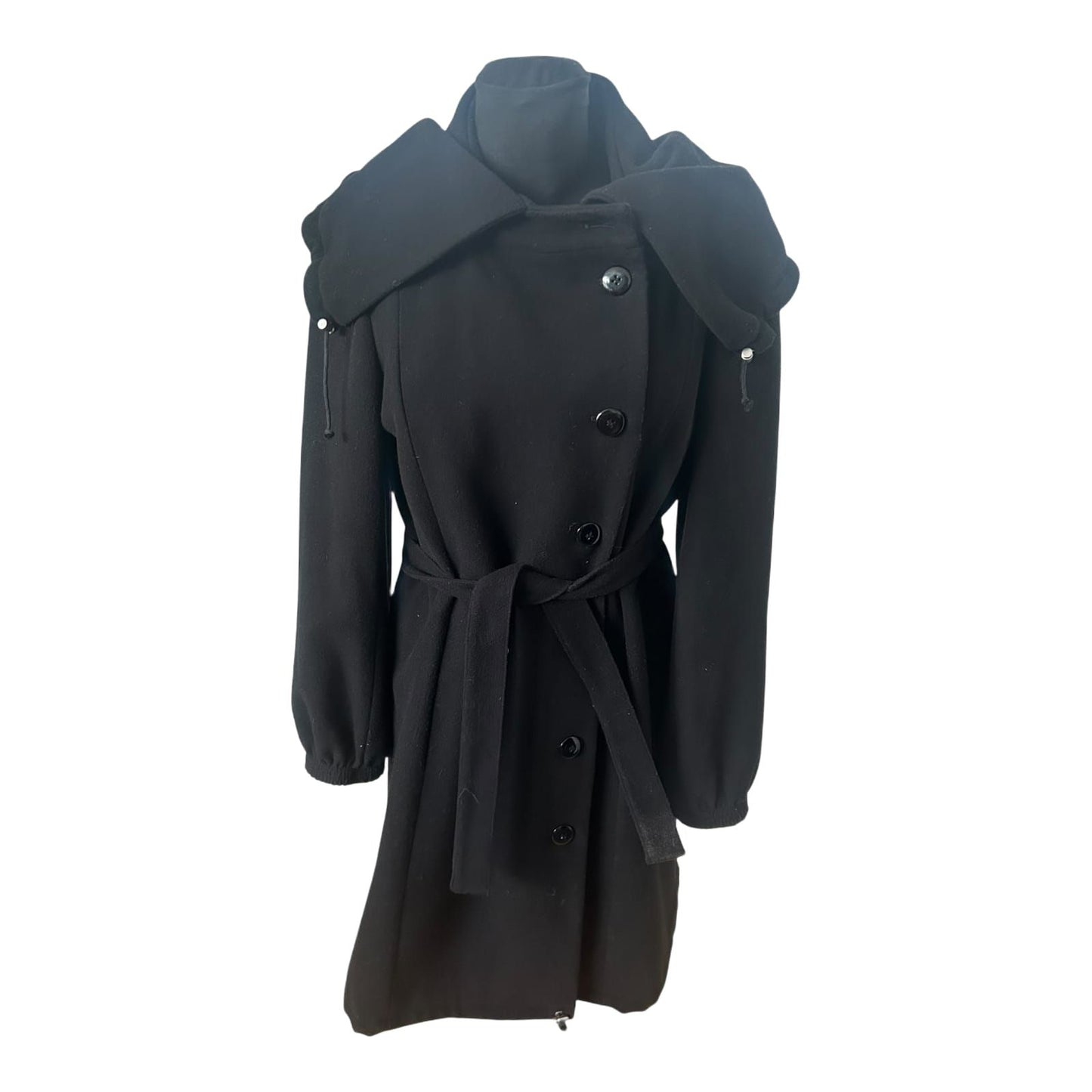 Jakes Mantel Damen Gr 40 Schwarz Elegant Lang Großer Kragen Bindeband