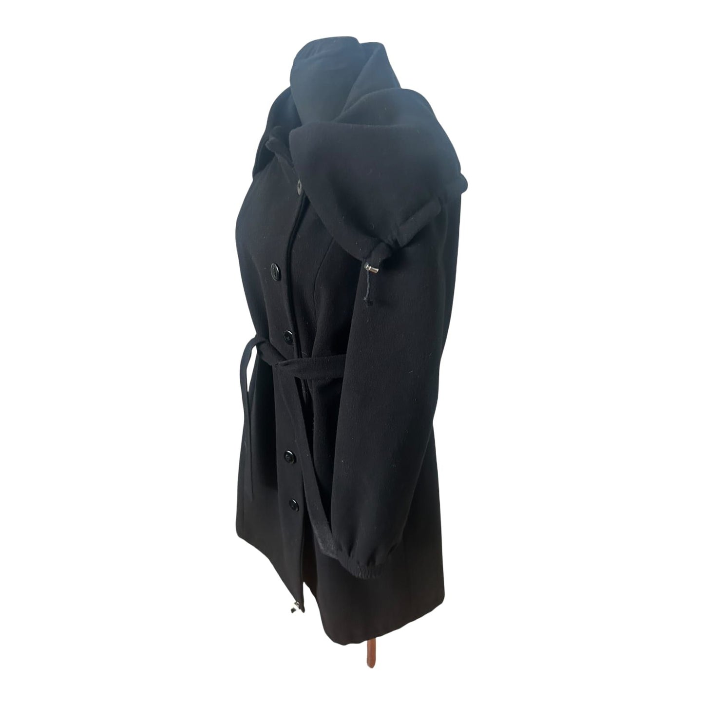 Jakes Mantel Damen Gr 40 Schwarz Elegant Lang Großer Kragen Bindeband