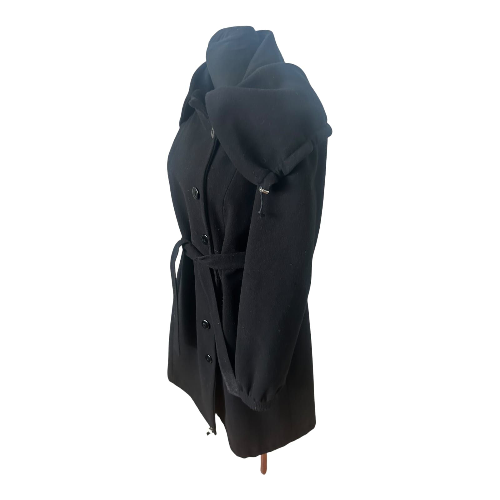 Jakes Mantel Damen Gr 40 Schwarz Elegant Lang Großer Kragen Bindeband