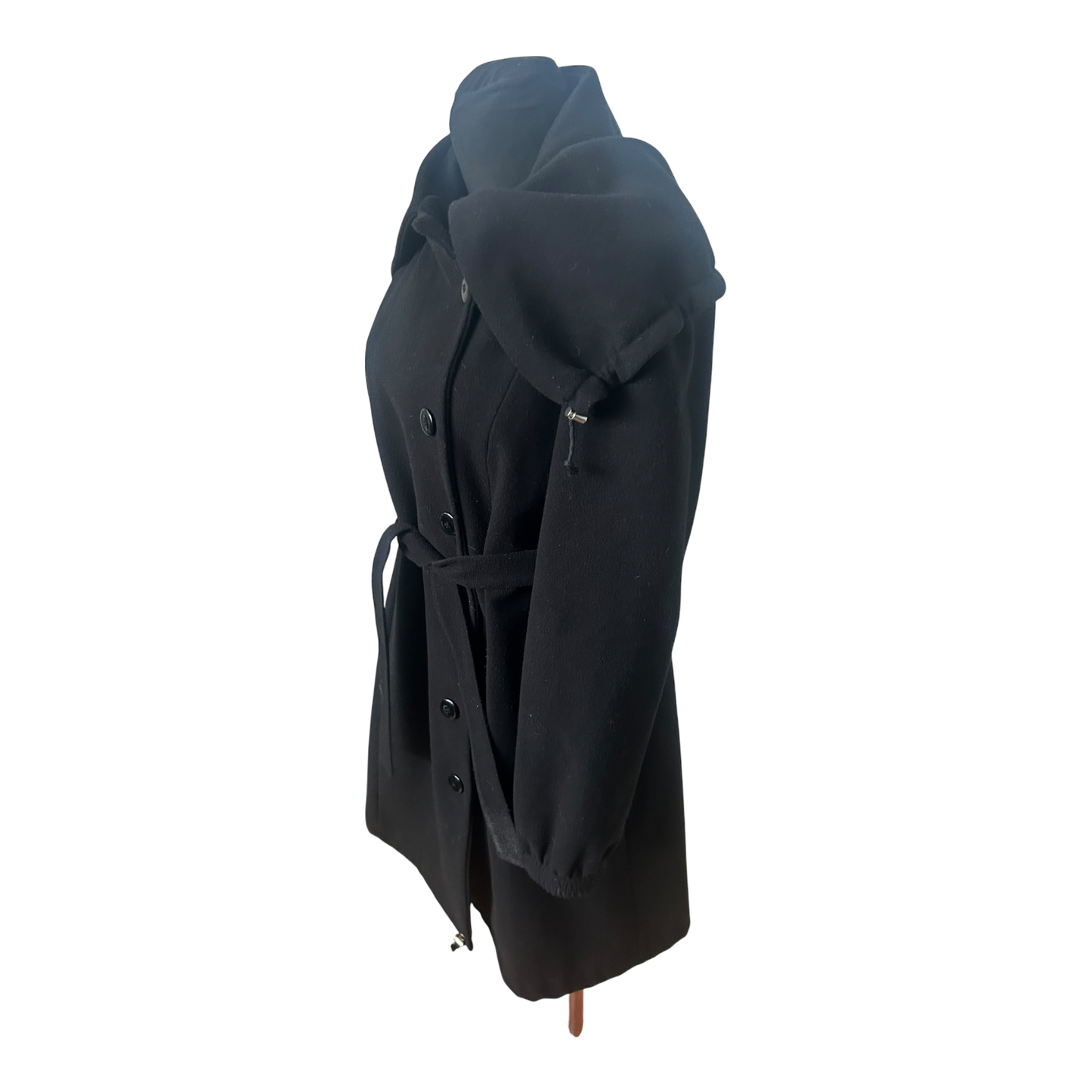 Jakes Mantel Damen Gr 40 Schwarz Elegant Lang Großer Kragen Bindeband