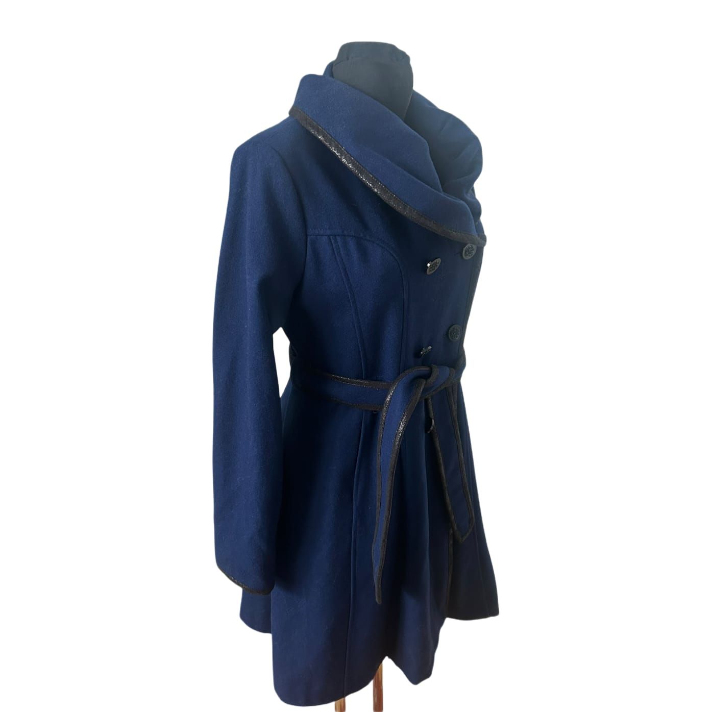 Jessica Simpson Mantel Damen Gr L Blau Elegant Wollmantel Bindegürtel