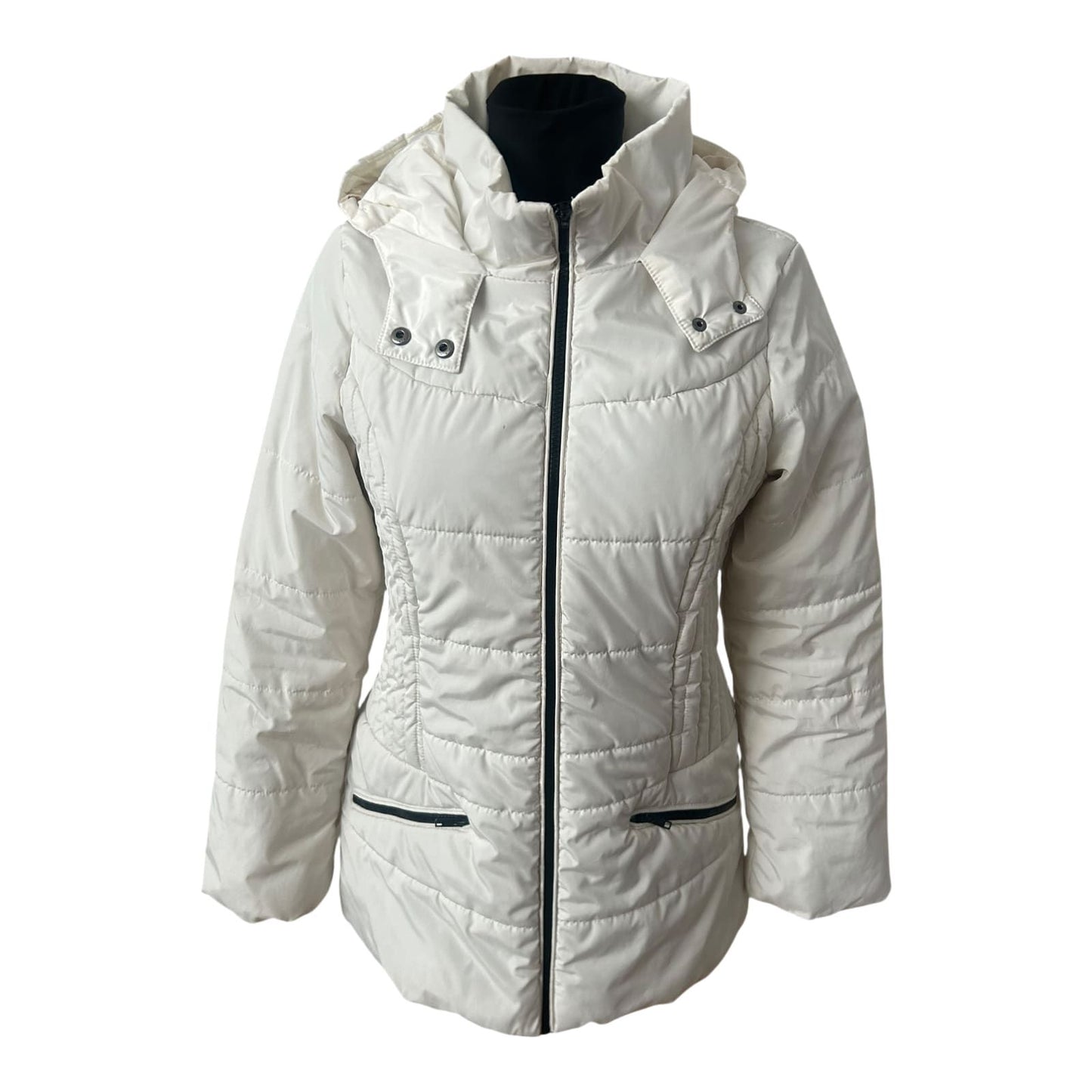 Manguun Steppjacke Damen Gr 38 Weiss Gefüttert Kapuze Winterjacke