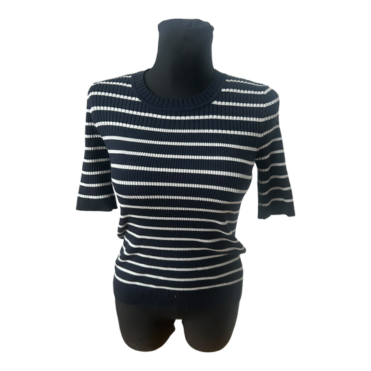 Esprit Damen Strickshirt Halbarm Gr M Dunkelblau Weiß Gestreift Viskosemix