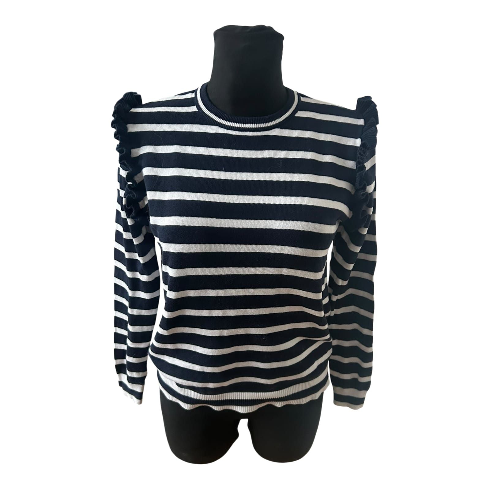 Atmosphere Damen Pullover Gr 40 Dunkelblau Weiß Gestreift Baumwolle