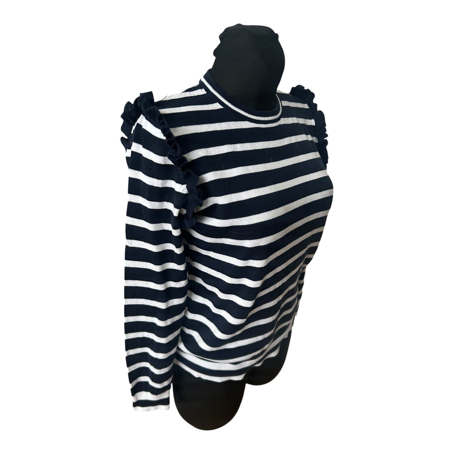 Atmosphere Damen Pullover Gr 40 Dunkelblau Weiß Gestreift Baumwolle