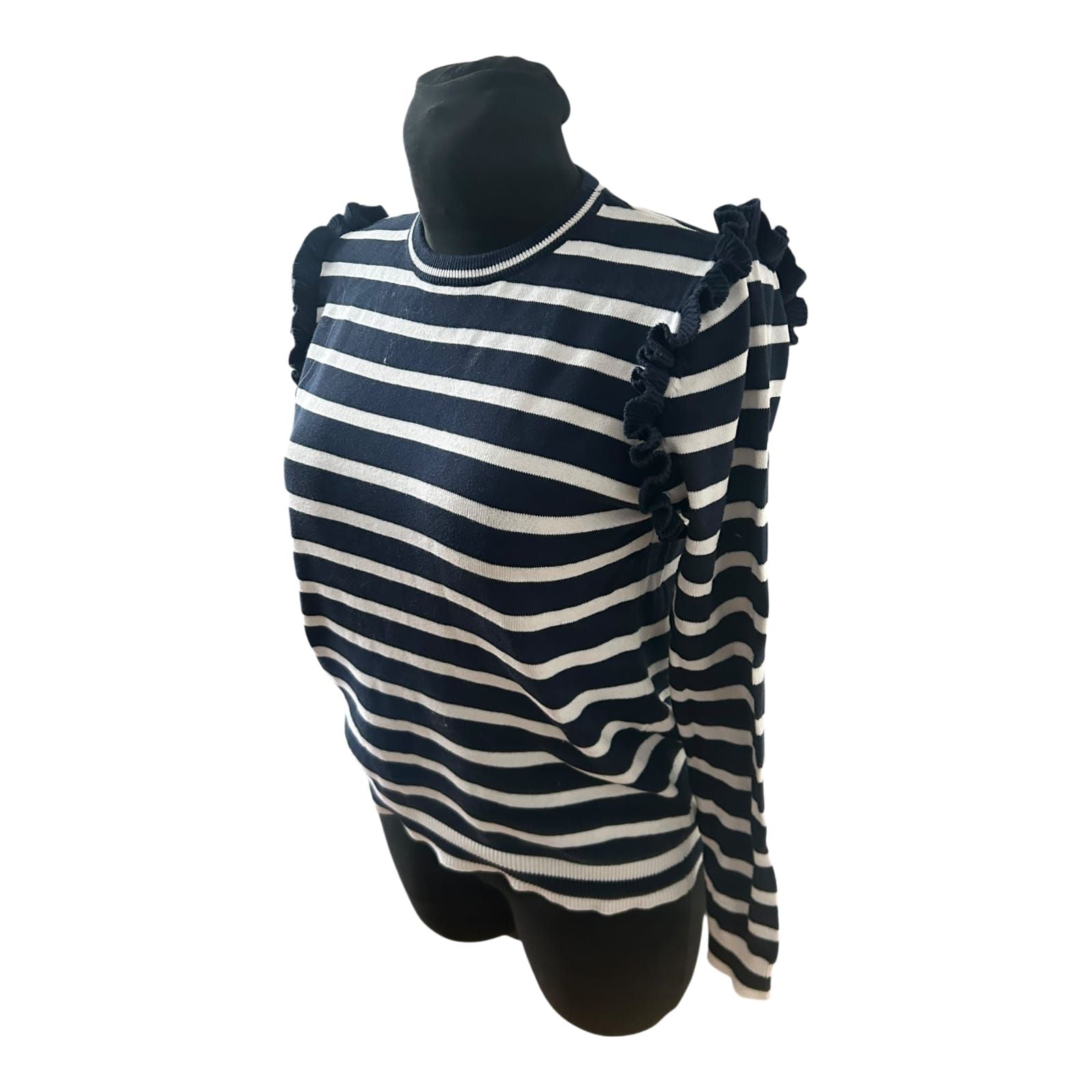 Atmosphere Damen Pullover Gr 40 Dunkelblau Weiß Gestreift Baumwolle