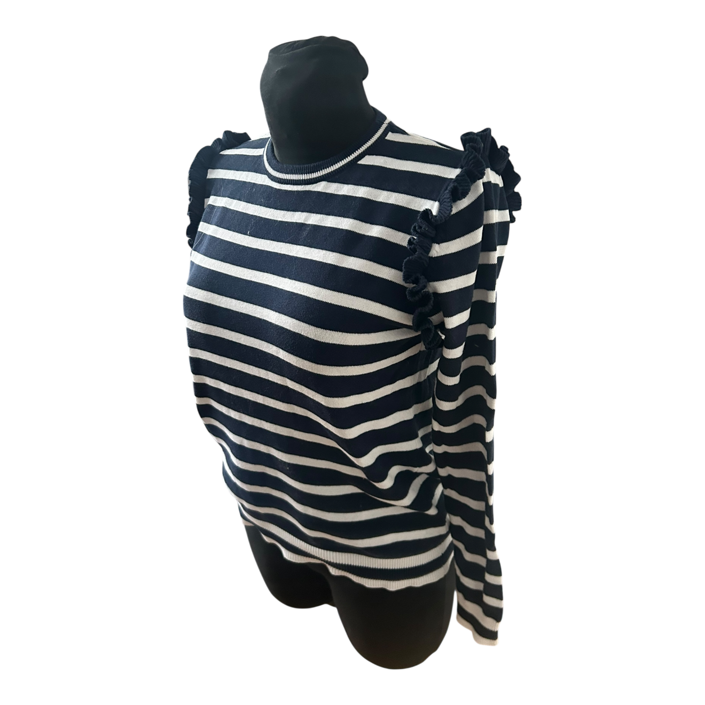 Atmosphere Damen Pullover Gr 40 Dunkelblau Weiß Gestreift Baumwolle