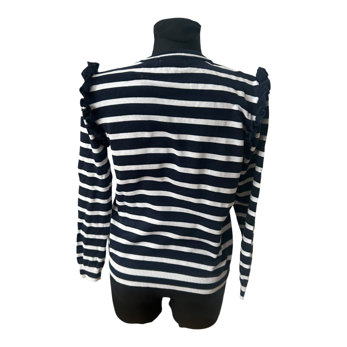 Atmosphere Damen Pullover Gr 40 Dunkelblau Weiß Gestreift Baumwolle