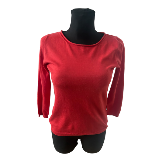 Marc O Polo Damen Pullover Gr S Rot Merino Baumwolle 3/4 Arm Hochwertig