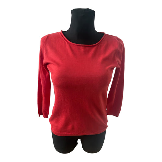 Marc O Polo Damen Pullover Gr S Rot Merino Baumwolle 3/4 Arm Hochwertig