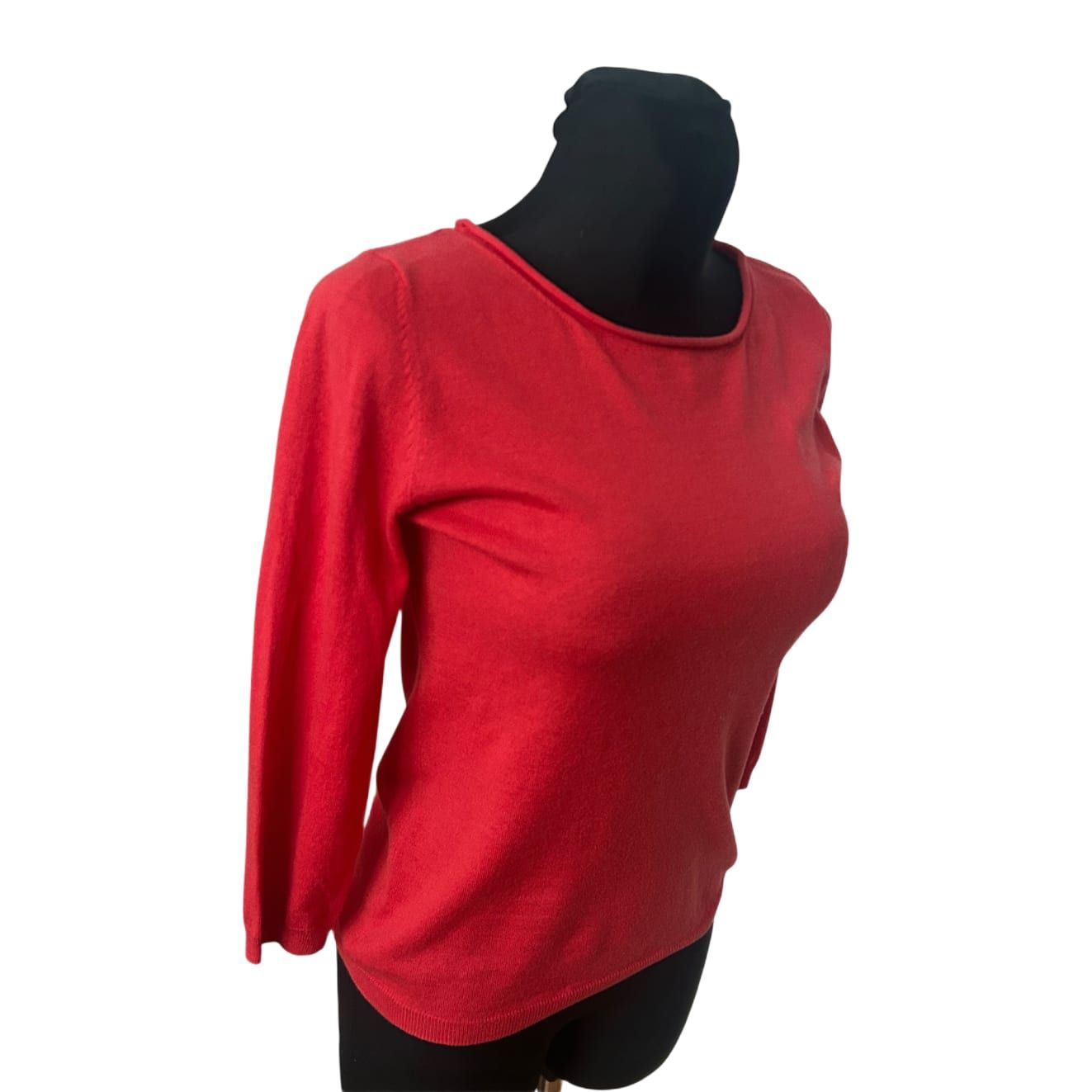 Marc O Polo Damen Pullover Gr S Rot Merino Baumwolle 3/4 Arm Hochwertig