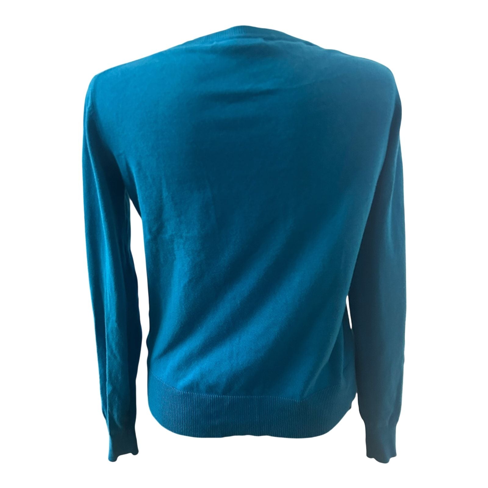 WE Damen Strickjacke Gr M Türkis Blau V-Ausschnitt Baumwollmix Langarm