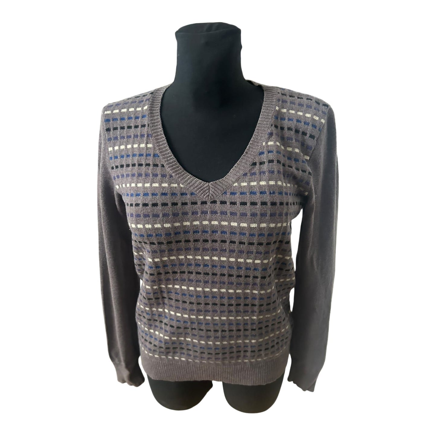 Wolfen Germany Vintage Damen Pullover Gr M Taupe Wolle Muster Langarm