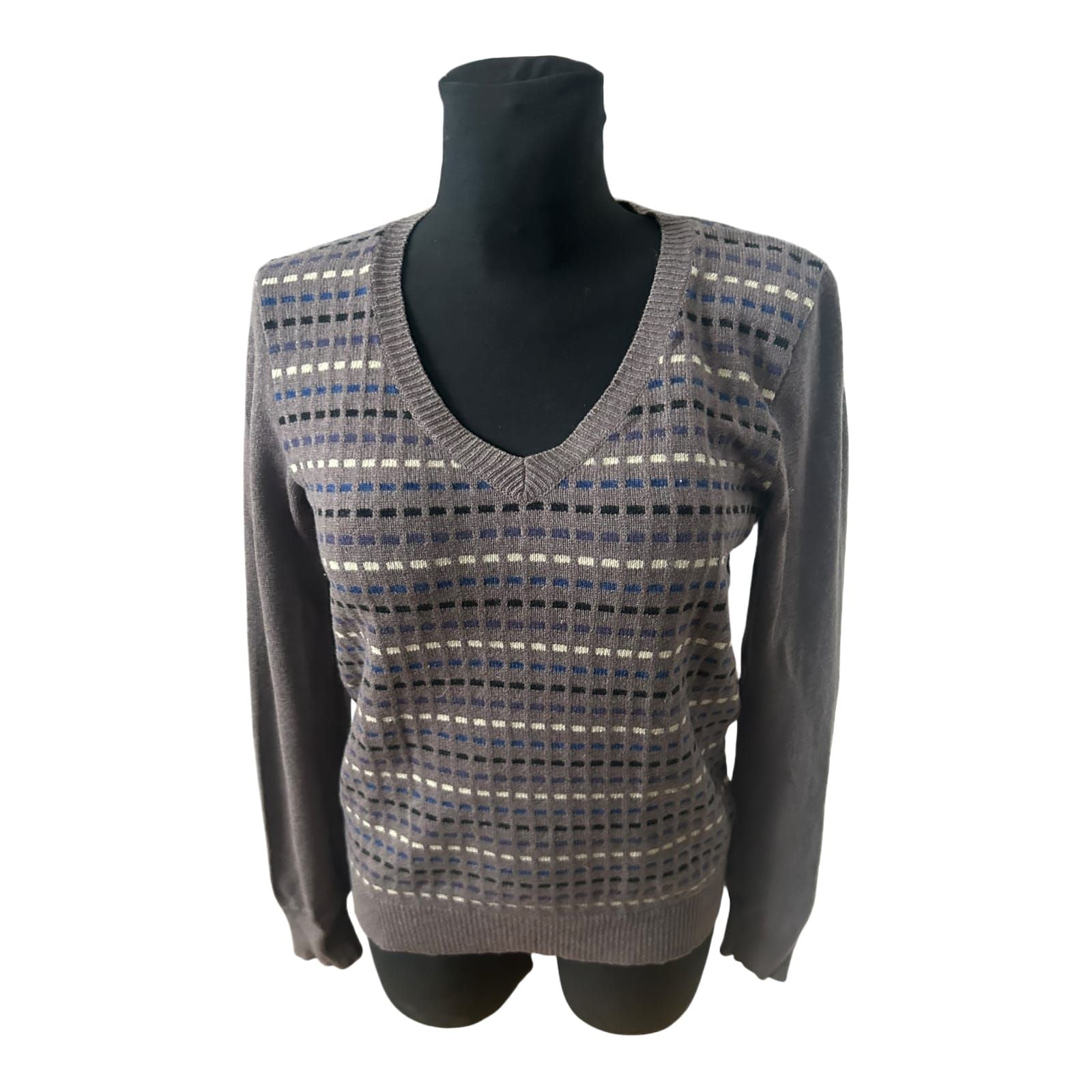 Wolfen Germany Vintage Damen Pullover Gr M Taupe Wolle Muster Langarm