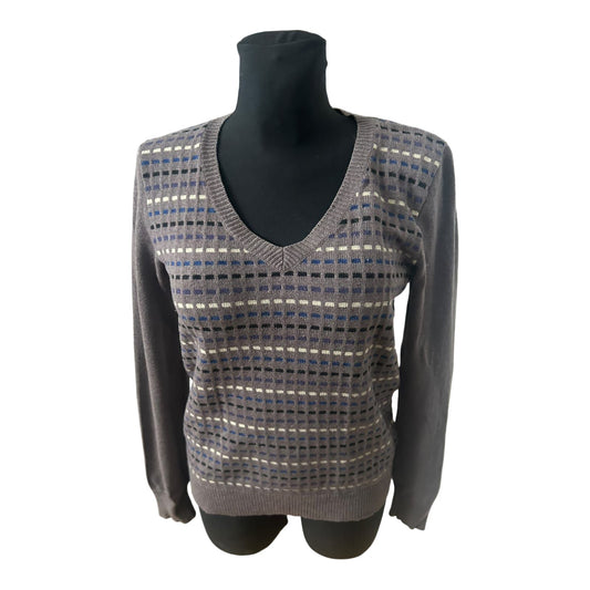 Wolfen Germany Vintage Damen Pullover Gr M Taupe Wolle Muster Langarm