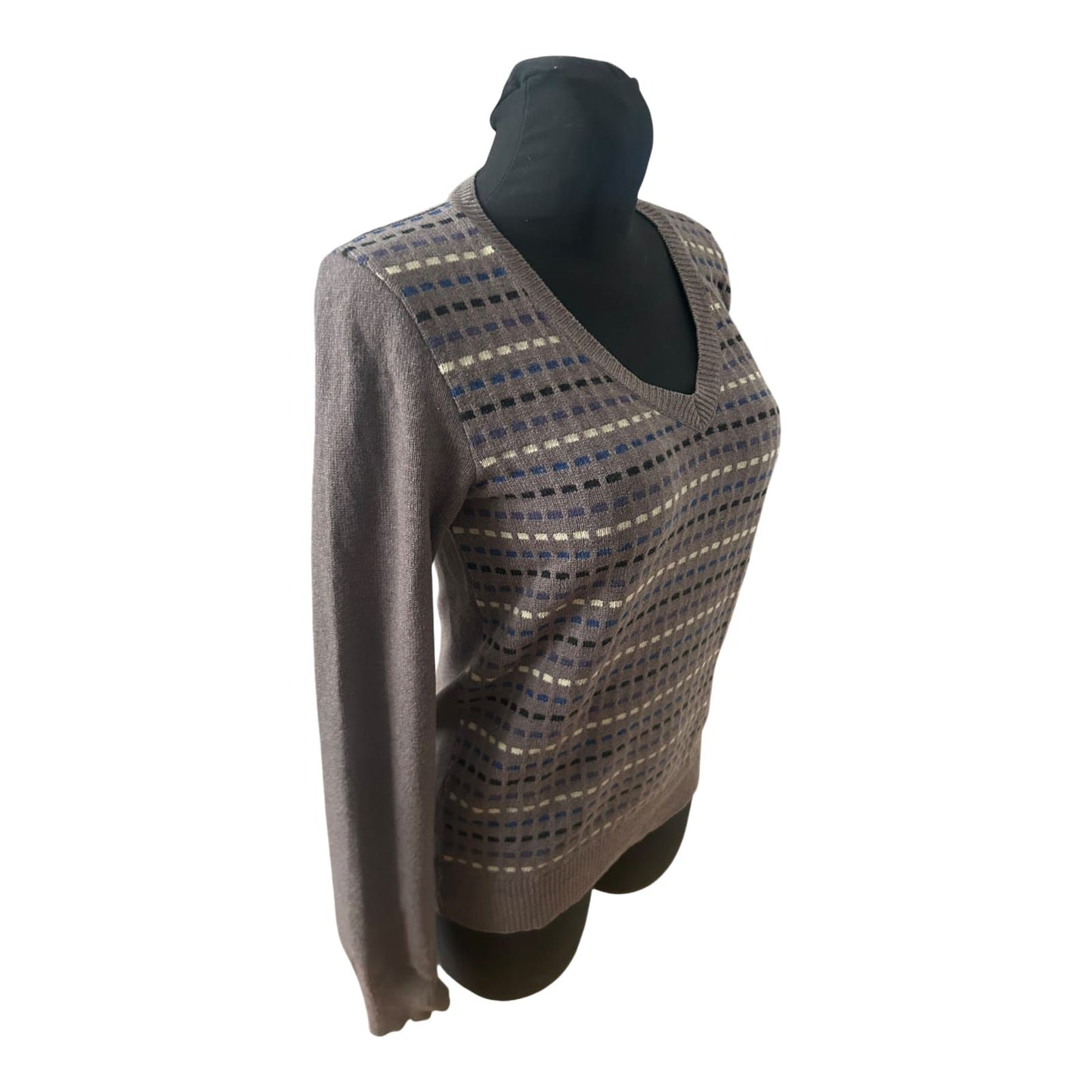 Wolfen Germany Vintage Damen Pullover Gr M Taupe Wolle Muster Langarm
