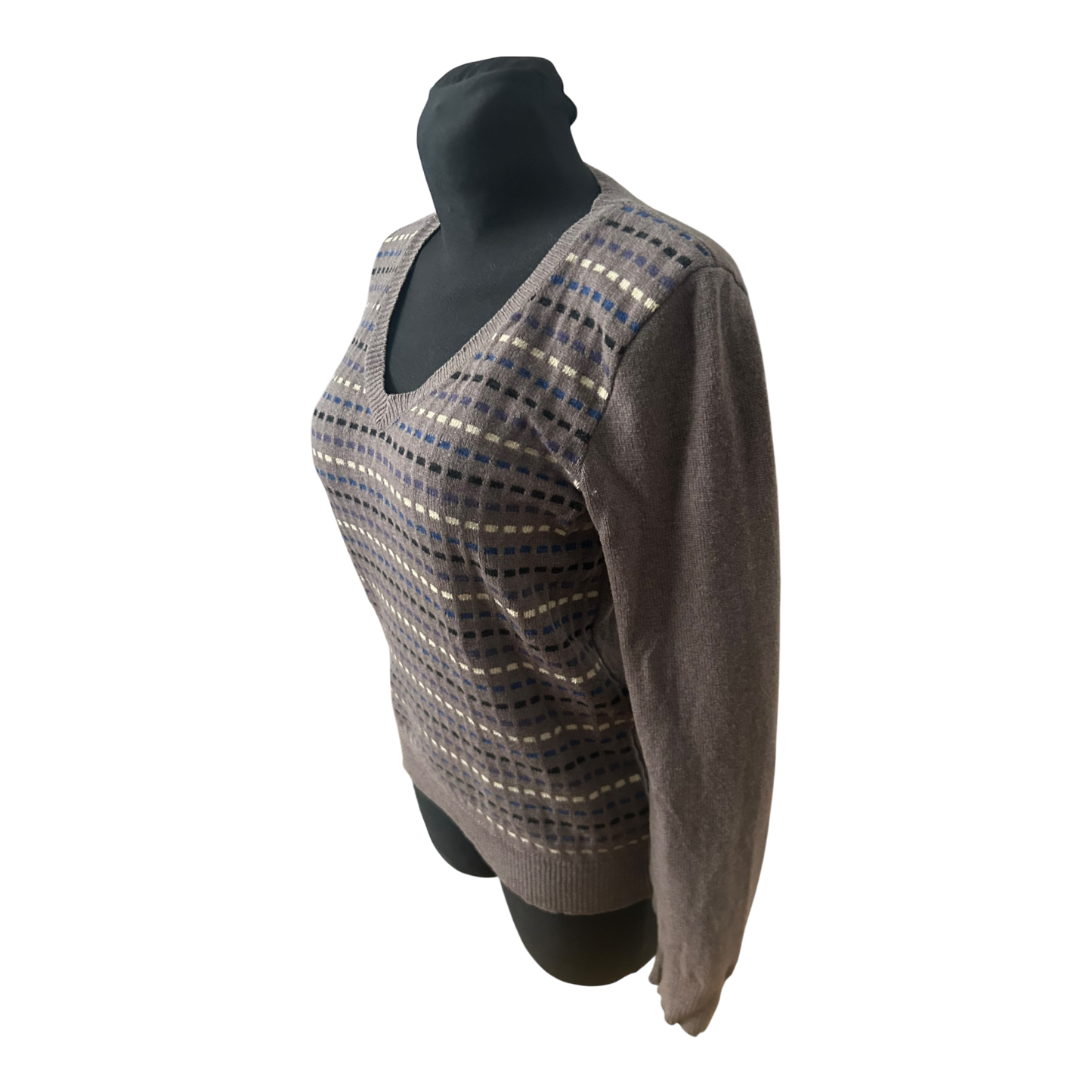 Wolfen Germany Vintage Damen Pullover Gr M Taupe Wolle Muster Langarm