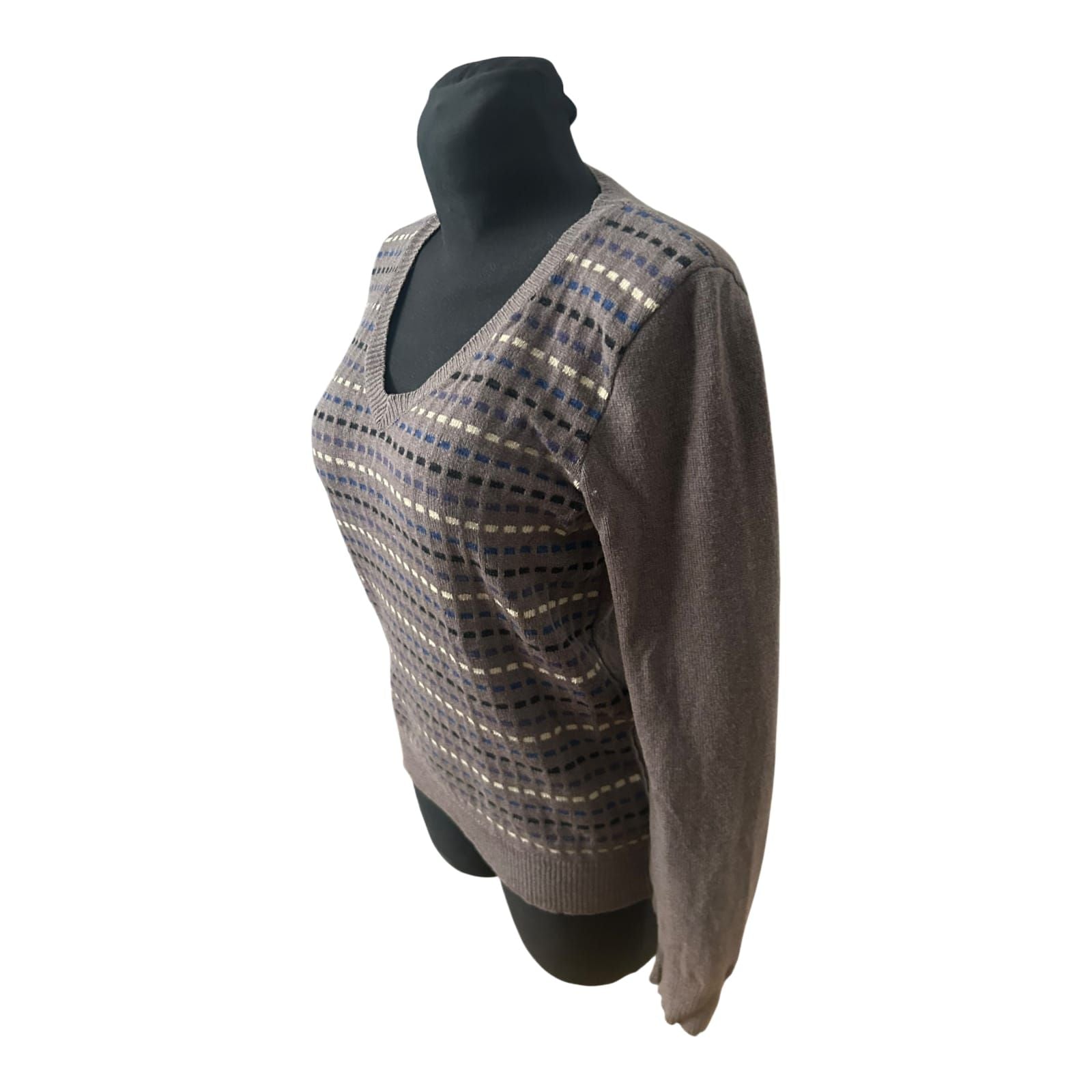 Wolfen Germany Vintage Damen Pullover Gr M Taupe Wolle Muster Langarm
