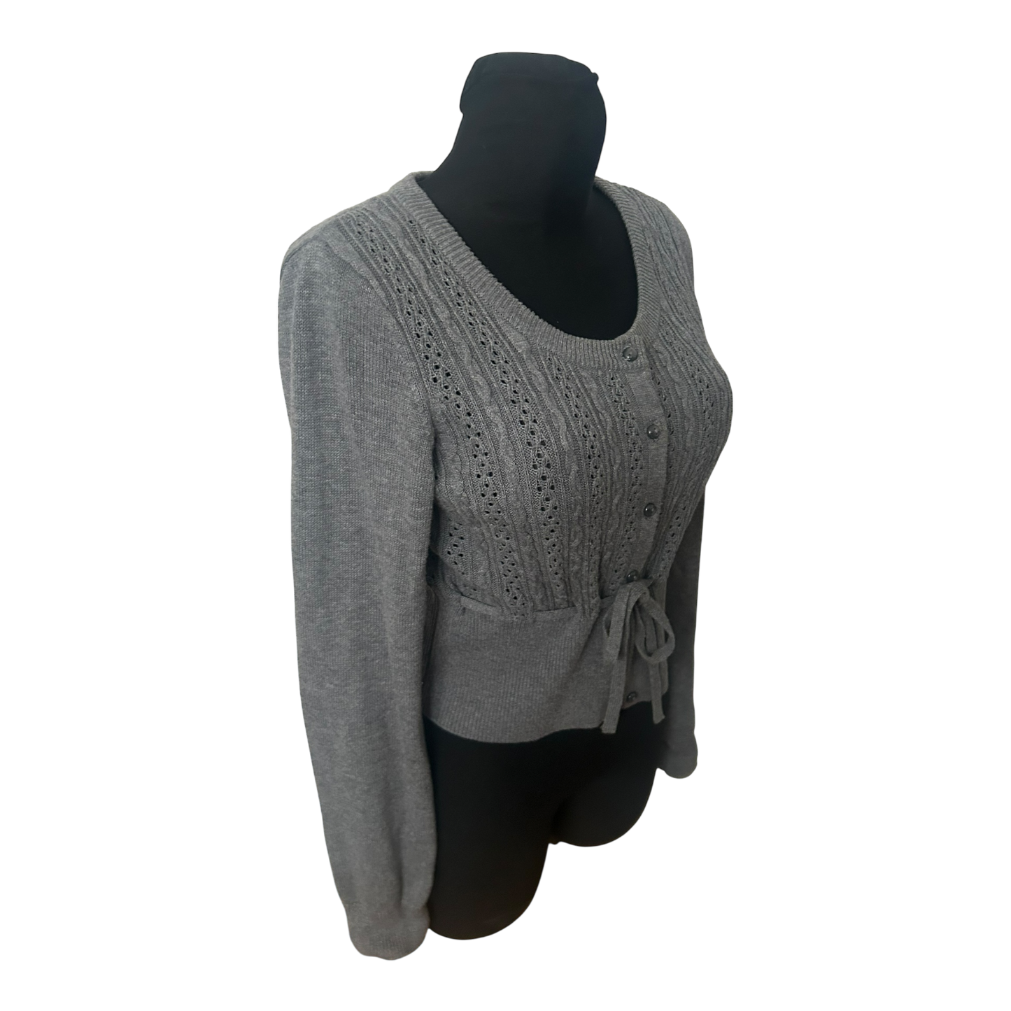 H&M Damen Strickjacke Gr M Grau Zopfmuster Tailliert Baumwollmix