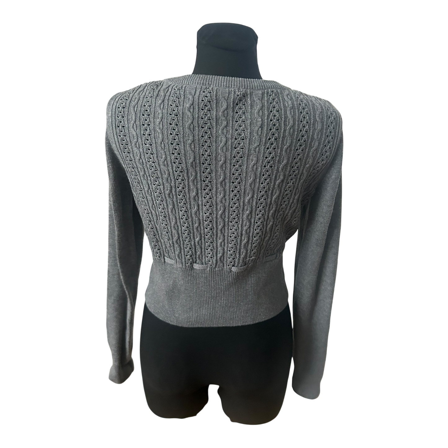 H&M Damen Strickjacke Gr M Grau Zopfmuster Tailliert Baumwollmix