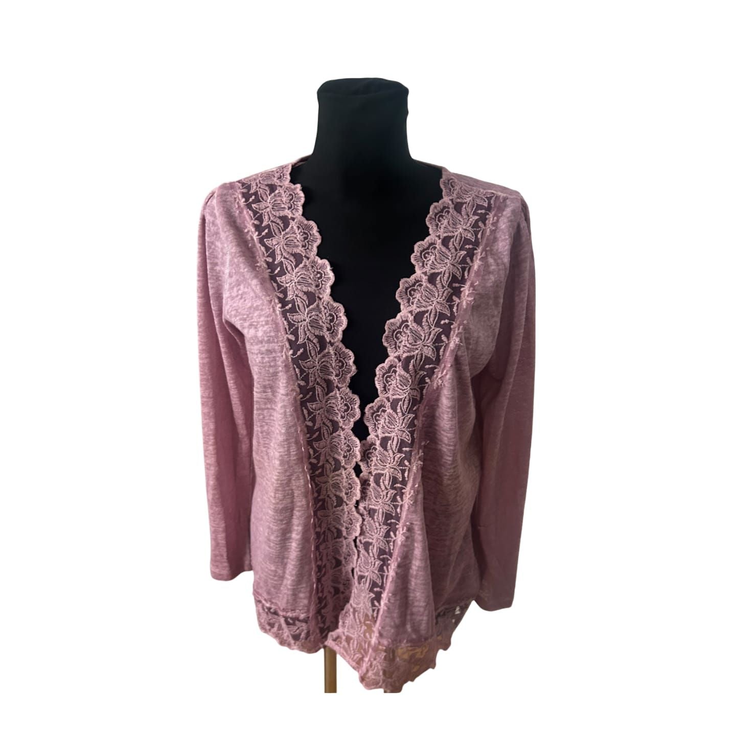 Himmelblau by Lola Paltinger Damen Cardigan Gr 40 Rosa Spitze Langarm