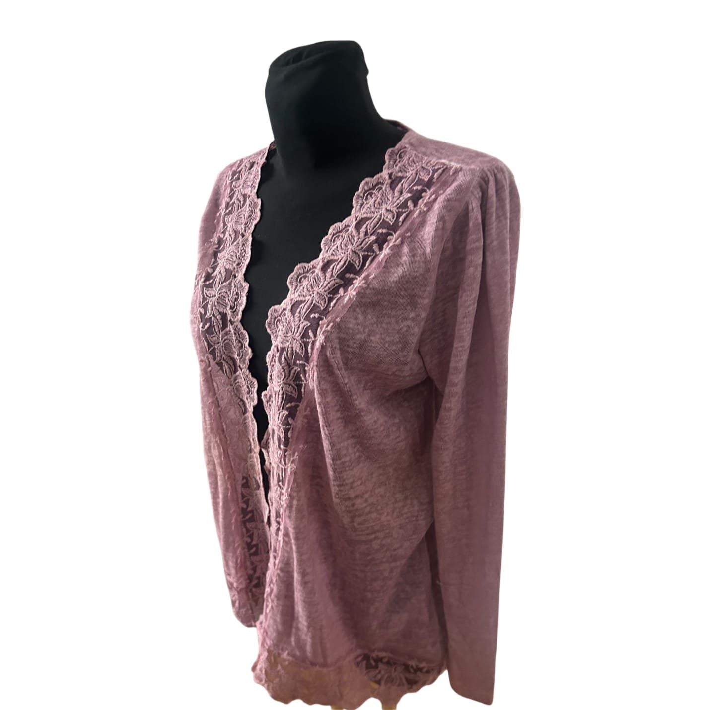 Himmelblau by Lola Paltinger Damen Cardigan Gr 40 Rosa Spitze Langarm